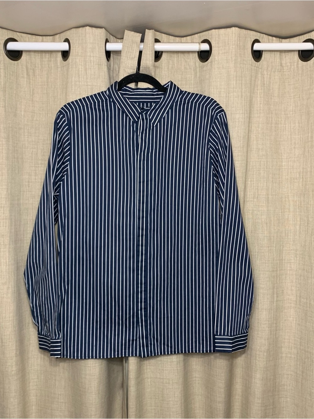 Rad Hourani Striped Navy White Blouse Unisex S Cotton Long Sleeve Quiet Luxury - Picture 13 of 14